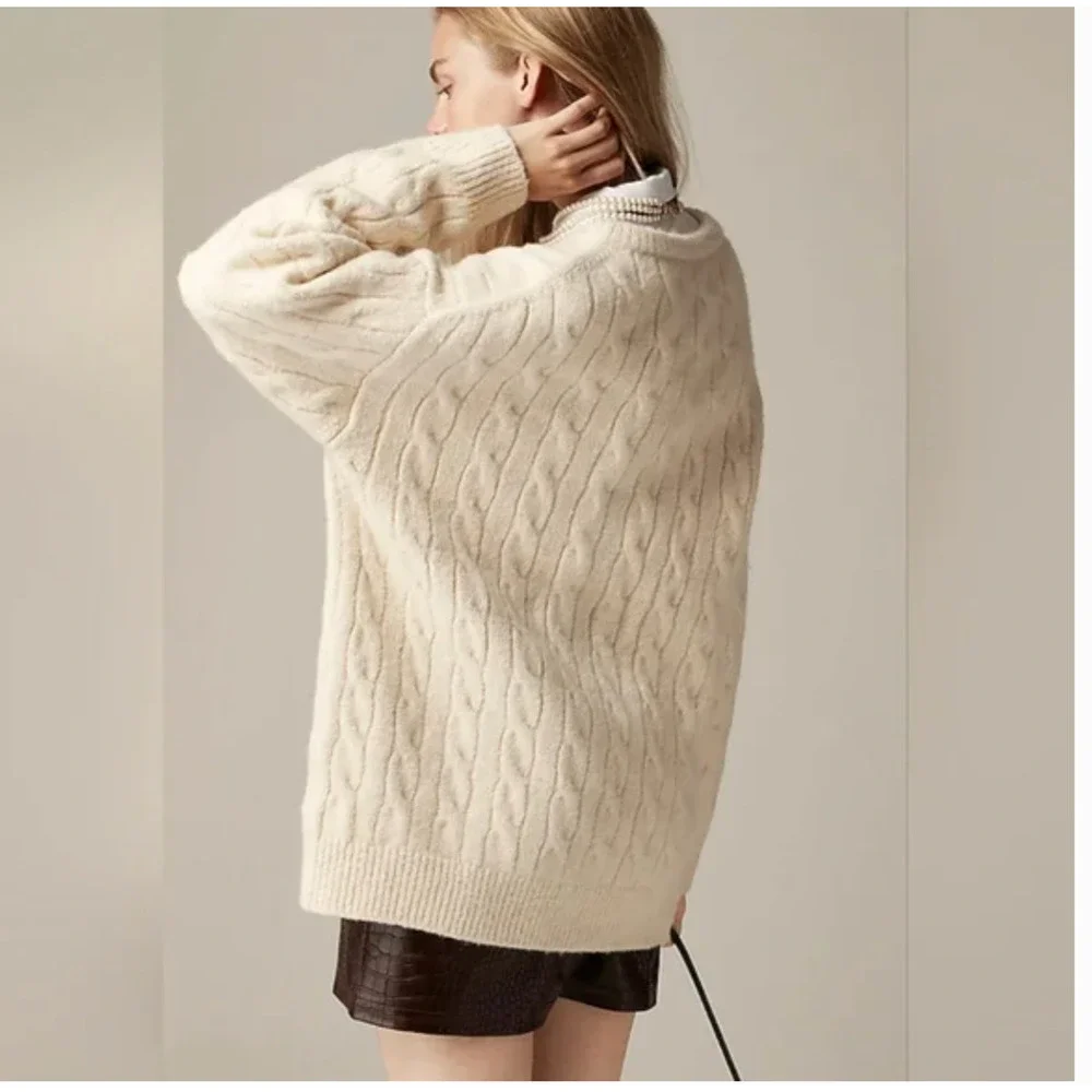 J Crew Relaxed Cable Knit Cardigan Sweater S M CB936 White J.Crew Prep 90s Y2K